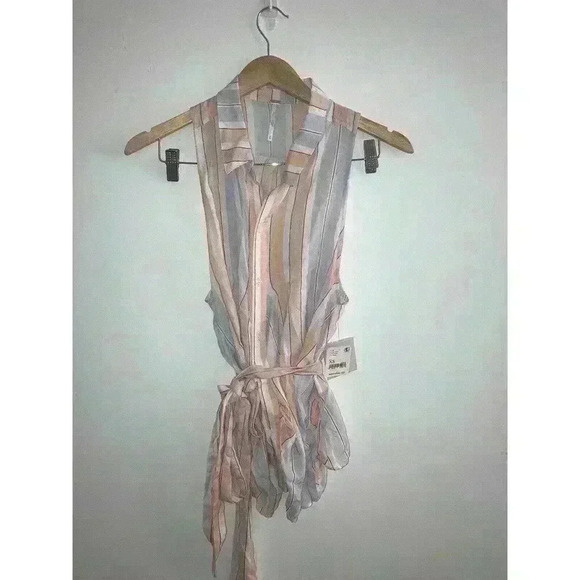 Free People Mackenzie Striped Sleeveless Wrap Button-Up Ivory Combo Top Size XS - Picture 3 of 12